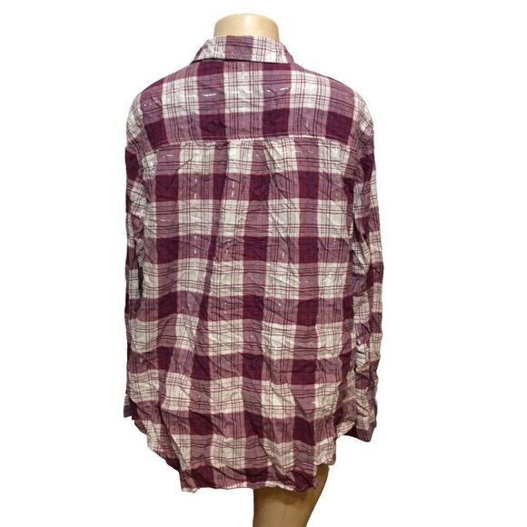𝅺ST.JOHN’S Bay Button own Top 3X Maroon White Plaid Cotton - Picture 2 of 3